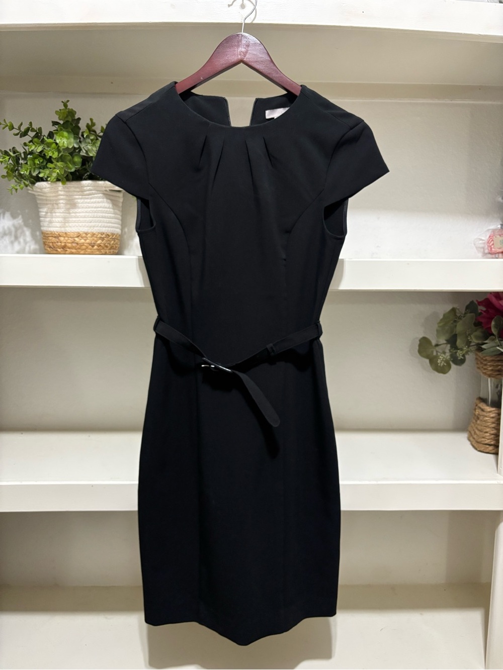 H&M Black Belted Cap-Sleeve Midi Dress